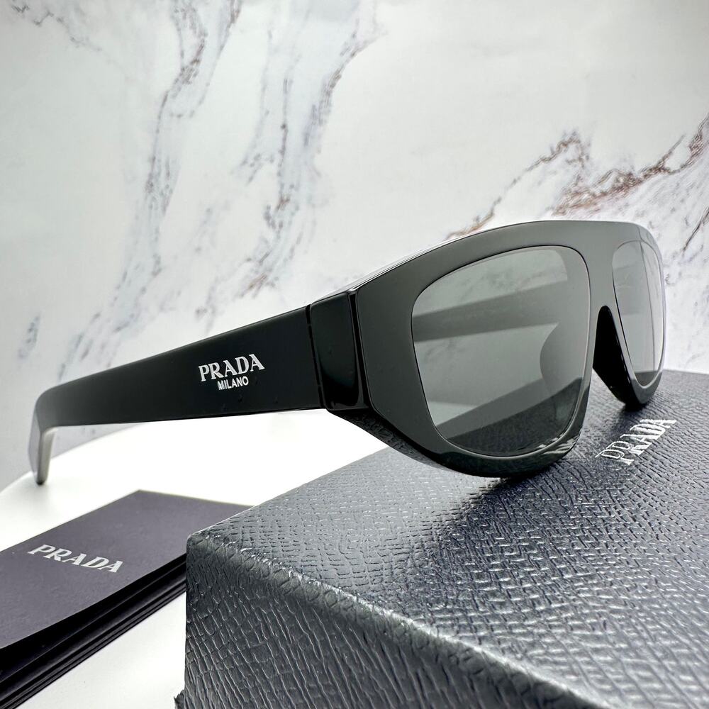 New PRADA Sunglasses Black Gray Lens 57-13-140 Authentic Prada - Picture 3 of 16